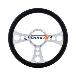 14" Chrome Aluminum Chopper Style Steering Wheel With Black Engineered Leather Grip - United Pacific 88303