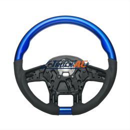 18" YourGrip Leather & Wood Candy Color Steering Wheel For 2012-2021 PB 579&2013-2021 KW T680-Indigo Blue - United Pacific 88346