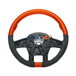 18" YourGrip Leather & Wood Candy Color Steering Wheel For 2012-2021 PB 579&2013-2021 KW T680-Cadmium Orange - United Pacific 88348