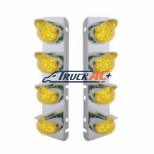 SS Front Air Cleaner Bracket With 8X 17 Amber LED Hi/Lo Watermelon Lights & SS Visors For Peterbilt -Amber Lens - United Pacific 39860