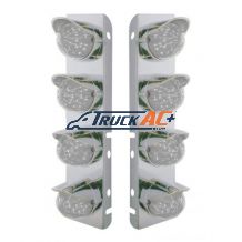 SS Front Air Cleaner Bracket With 8X 17 Amber LED Hi/Lo Watermelon Lights & SS Visors For Peterbilt-Clear Lens - United Pacific 39861