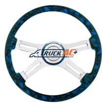 18" 4 Spoke Skull Steering Wheel With Matching Skull Horn Bezel - Blue - United Pacific 88318