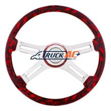 18" 4 Spoke Skull Steering Wheel With Matching Skull Horn Bezel - Red - United Pacific 88319