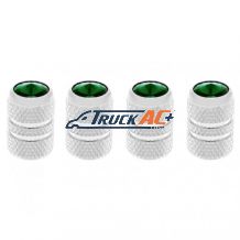 Chrome Tubular Valve Caps With Green Crystal (Set of 4) - United Pacific 69992