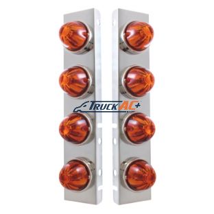 SS Front Air Cleaner Bracket With 8X Glass Watermelon Lights & SS Bezels For Peterbilt-Dark Amber Lens - United Pacific 30983