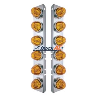 SS Front Air Cleaner Bracket With 12X Glass Watermelon Lights & SS Bezels For Peterbilt-Amber Lens - United Pacific 30998