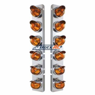 SS Front Air Cleaner Bracket With 12X Glass Watermelon Lights & SS Visors For Peterbilt-Amber Lens - United Pacific 30999