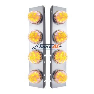 SS Front Air Cleaner Bracket With 8X 17 LED Watermelon Lights & SS Bezels For Peterbilt -Amber LED/Clear Lens (Pair) - United Pacific 31975