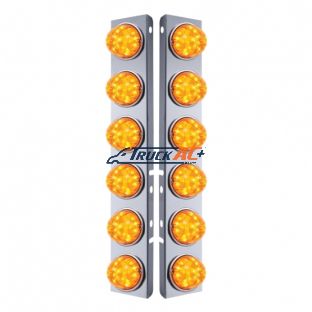 SS Front Air Cleaner Bracket W/12X 17 LED Watermelon Lights & SS Bezels For Peterbilt-Amber LED & Lens (Pair) - United Pacific 31978