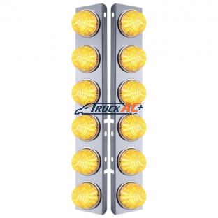 SS Front Air Cleaner Bracket W/12X 17 LED Beehive Lights & SS Bezels For Peterbilt-Amber LED/Clear Lens (Pair) - United Pacific 31981