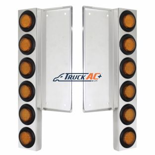 FL SS Front Air Cleaner Bracket W/12X 9 LED 2" Lights -Amber LED & Lens (Pair) - United Pacific 33054
