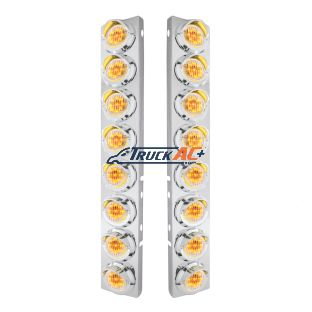 SS Front Air Cleaner Bracket With 16X 9 LED 2" Lights & Visors For Peterbilt-Amber LED/Clear Lens - United Pacific 33601