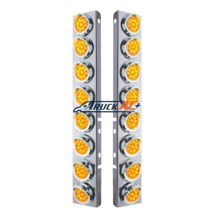 SS Front Air Cleaner Bracket With 16X 9 LED 2" Reflector Lights & Visors For Peterbilt -Amber LED & Lens - United Pacific 33602