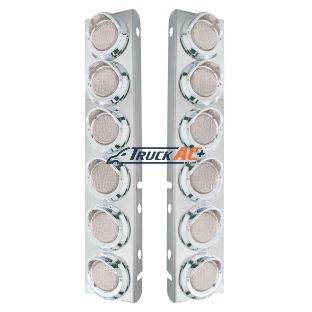 SS Front Air Cleaner Bracket With 12X 9 LED 2" Lights & Visors For Peterbilt-Amber LED/Clear Lens - United Pacific 33609