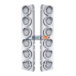 SS Front Air Cleaner Bracket With 12X 9 LED 2" Reflector Lights & Visors For Peterbilt-Amber LED/Clear Lens - United Pacific 33611