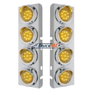 SS Front Air Cleaner Bracket With 8X 9 LED 2" Lights & Visors For Peterbilt-Amber LED & Lens - United Pacific 33616