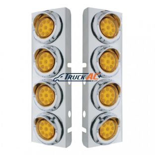 SS Front Air Cleaner Bracket With 8X 9 LED 2" Reflector Lights & Visors For Peterbilt -Amber LED & Lens - United Pacific 33618