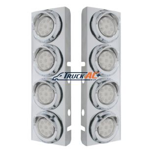 SS Front Air Cleaner Bracket With 8X 9 LED 2" Reflector Lights & Visors For Peterbilt -Amber LED/Clear Lens - United Pacific 33619