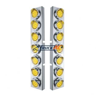 SS Front Air Cleaner Bracket With 14X 9 Amber LED 2" Lights & Visors Bezel For KW Trucks -Amber Lens - United Pacific 33624
