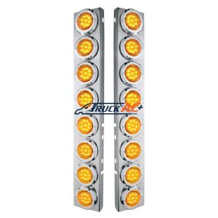 SS Front Air Cleaner Bracket With 16X 9 LED 2" Lights & Bezels For Peterbilt-Amber LED & Lens - United Pacific 33700