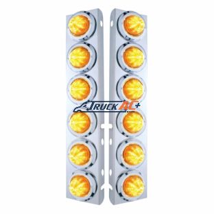 SS Front Air Cleaner Bracket With 12X 9 LED 2" Beehive Lights & Bezels For Peterbilt-Amber LED & Lens - United Pacific 33714