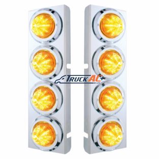 SS Front Air Cleaner Bracket With 8X 9 LED 2" Beehive Lights & Bezels For Peterbilt-Amber LED & Lens - United Pacific 33722
