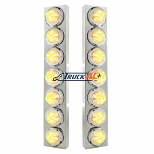 SS Front Air Cleaner Bracket With 14X 9 Amber LED 2" Beehive Lights & Bezels For KW Trucks -Clear Lens - United Pacific 33731