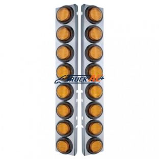 SS Front Air Cleaner Bracket With 16X 9 LED 2" Lights For Peterbilt-Amber LED & Lens - United Pacific 33800