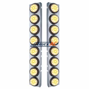 SS Front Air Cleaner Bracket With 16X 9 LED 2" Reflector Lights For Peterbilt-Amber LED/Clear Lens - United Pacific 33803
