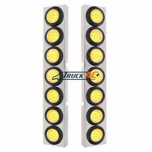 SS Front Air Cleaner Bracket With 14X 9 LED 2" Lights Bezel For KW Trucks -Amber LED/Clear Lens - United Pacific 33825