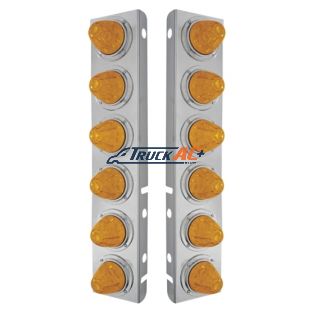 SS Front Air Cleaner Bracket With 12X 11 LED Watermelon Lights & Bezels For Peterbilt-Amber LED & Lens - United Pacific 33920