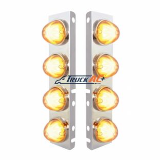 SS Front Air Cleaner Bracket With 8X 9 Amber LED Watermelon GloLight & Bezels For Peterbilt-Clear Lens - United Pacific 34435
