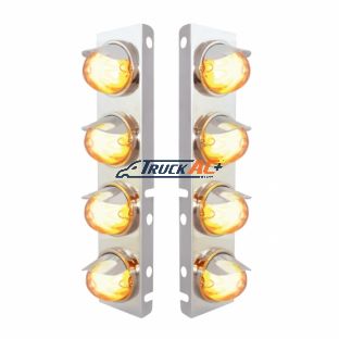 SS Front Air Cleaner Bracket With 8X 9 Amber LED Watermelon GloLight & Visors For Peterbilt-Clear Lens - United Pacific 34437