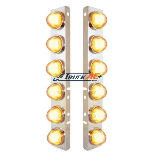 SS Front Air Cleaner Bracket With 12X 9 Amber LED Dual Function Watermelon GloLight For Peterbilt-Clear Lens - United Pacific 34439