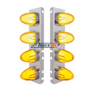 SS Front Air Cleaner Bracket With 8X 9 Amber LED Dual Function Watermelon GloLight For Peterbilt-Amber Lens - United Pacific 34454