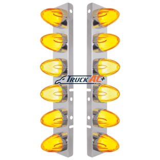 SS Front Air Cleaner Brkt With 12X 9 Amber Hi/Lo LED GloLight Watermelon Grakon Lights For Peterbilt -Amber Lens - United Pacific 34458