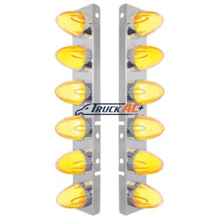 SS Front Air Cleaner Brkt With 12X 9 Amber Hi/Lo LED GloLight Watermelon Grakon Lights For Peterbilt-Clear Lens - United Pacific 34459