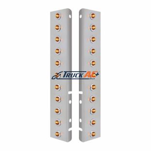 SS Front Air Cleaner Bracket With 22X 2 Amber LED 3/4" Mini Lights & SS Bezels For Peterbilt-Amber Lens - United Pacific 34463
