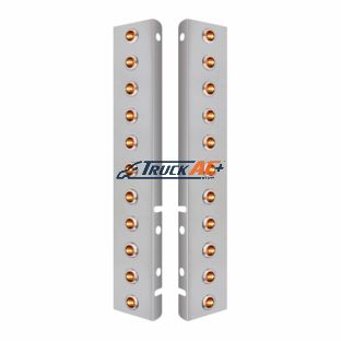 SS Front Air Cleaner Bracket With 22X 3 Amber LED Dual Function 3/4" Mini Lights & SS Bezels For Peterbilt-Amber Lens - United Pacific 34465
