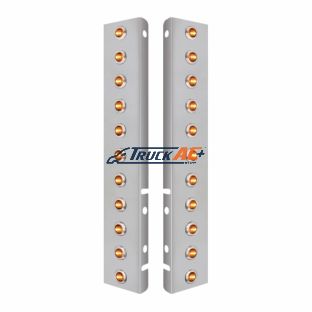 SS Front Air Cleaner Bracket With 22X 3 Amber LED Dual Function 3/4" Mini Lights & SS Bezels For Peterbilt-Clear Lens - United Pacific 34466