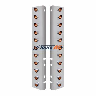 SS Front Air Cleaner Bracket With 22X 3 Amber LED 3/4" Mini Lights & Visors For Peterbilt-Amber Lens - United Pacific 34469