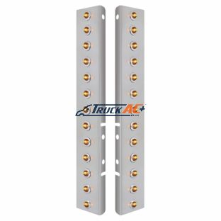 SS Front Air Cleaner Bracket With 26X 2 Amber LED 3/4" Mini Lights & SS Bezels For Peterbilt-Clear Lens - United Pacific 34473