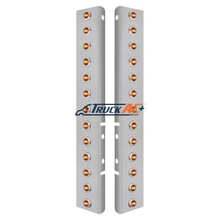 SS Front Air Cleaner Bracket With 26X 3 Amber LED Dual Function 3/4" Mini Lights & SS Bezels For Peterbilt-Amber Lens - United Pacific 34474