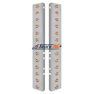 SS Front Air Cleaner Brkt With 26X 3 Amber LED Dual Function 3/4" Mini Lights & SS Bezels For Peterbilt-Clear Lens - United Pacific 34475