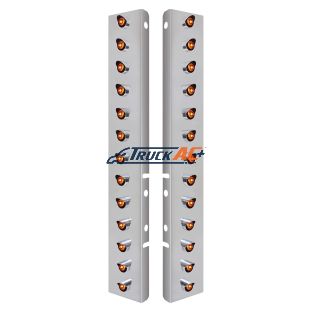 SS Front Air Cleaner Bracket With 26X 3 LED 3/4" Mini Lights & Visors For Peterbilt-Amber LED & Lens - United Pacific 34478