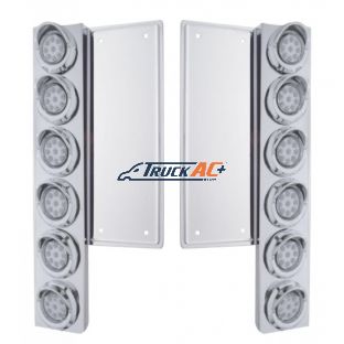 FL SS Front Air Cleaner Bracket W/12X 9 LED 2" Lights & Visors -Amber LED/Clear Lens - United Pacific 34576