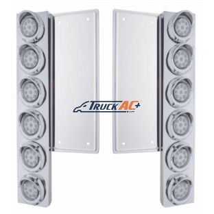 FL SS Front Air Cleaner Bracket With 12X 9 LED 2" Reflector Lights & Visors -Amber LED/Clear Lens - United Pacific 34578