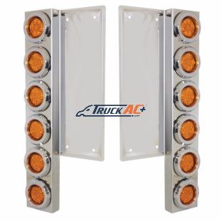 FL SS Front Air Cleaner Bracket With 12X 9 LED 2" Reflector Lights & Bezels -Amber LED & Lens - United Pacific 34677