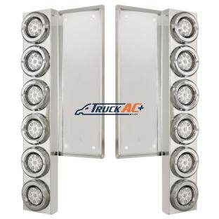 FL SS Front Air Cleaner Bracket With 12X 9 LED 2" Reflector Lights & Bezels -Amber LED/Clear Lens - United Pacific 34678