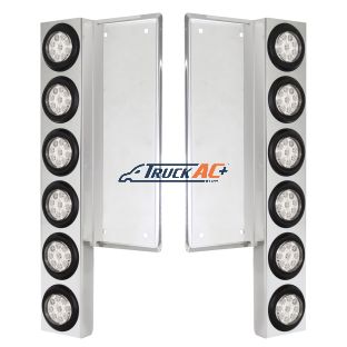 FL SS Front Air Cleaner Bracket With 12X 9 LED 2" Reflector Lights -Amber LED/Clear Lens - United Pacific 34778
